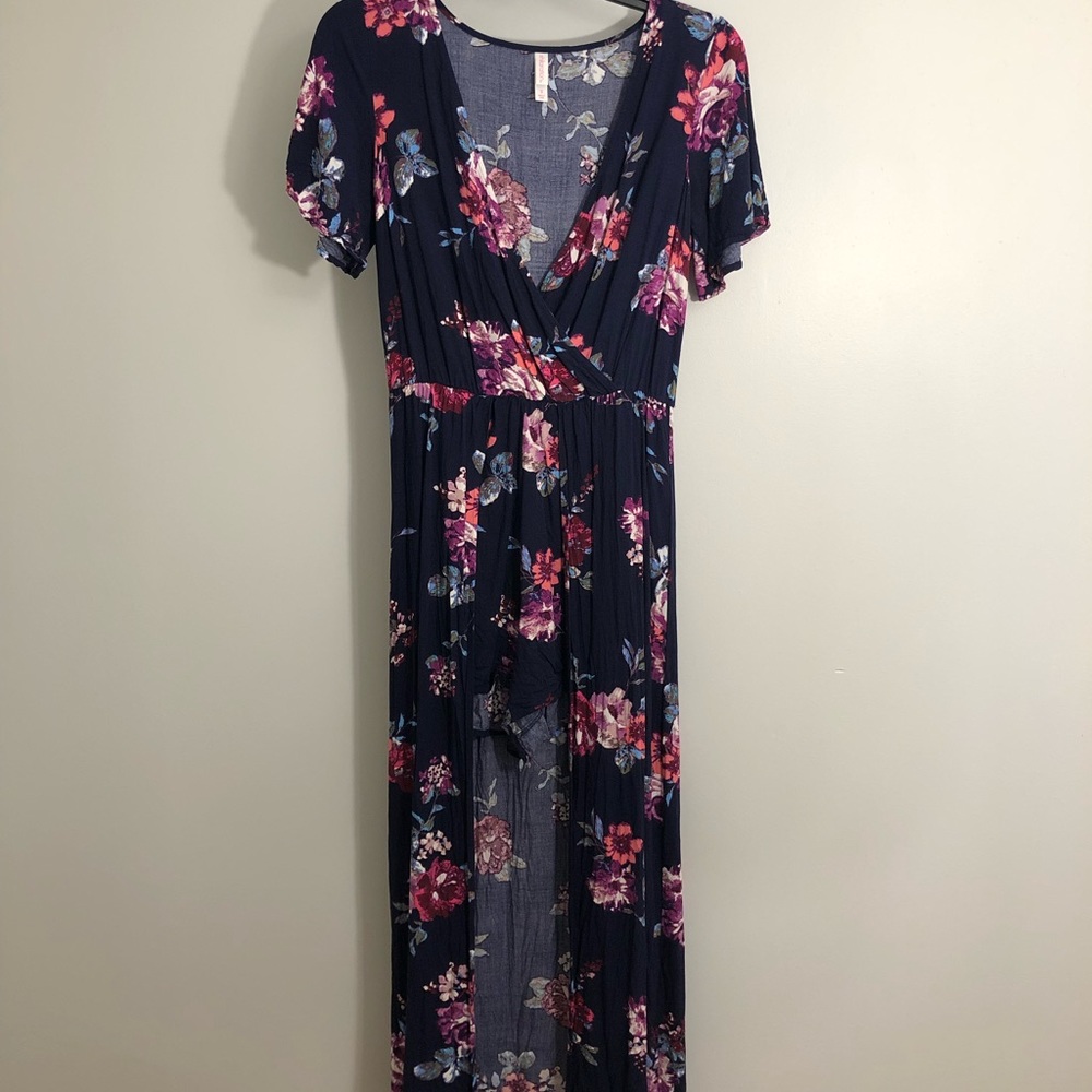 Floral Romper Dress/ High low Maxi